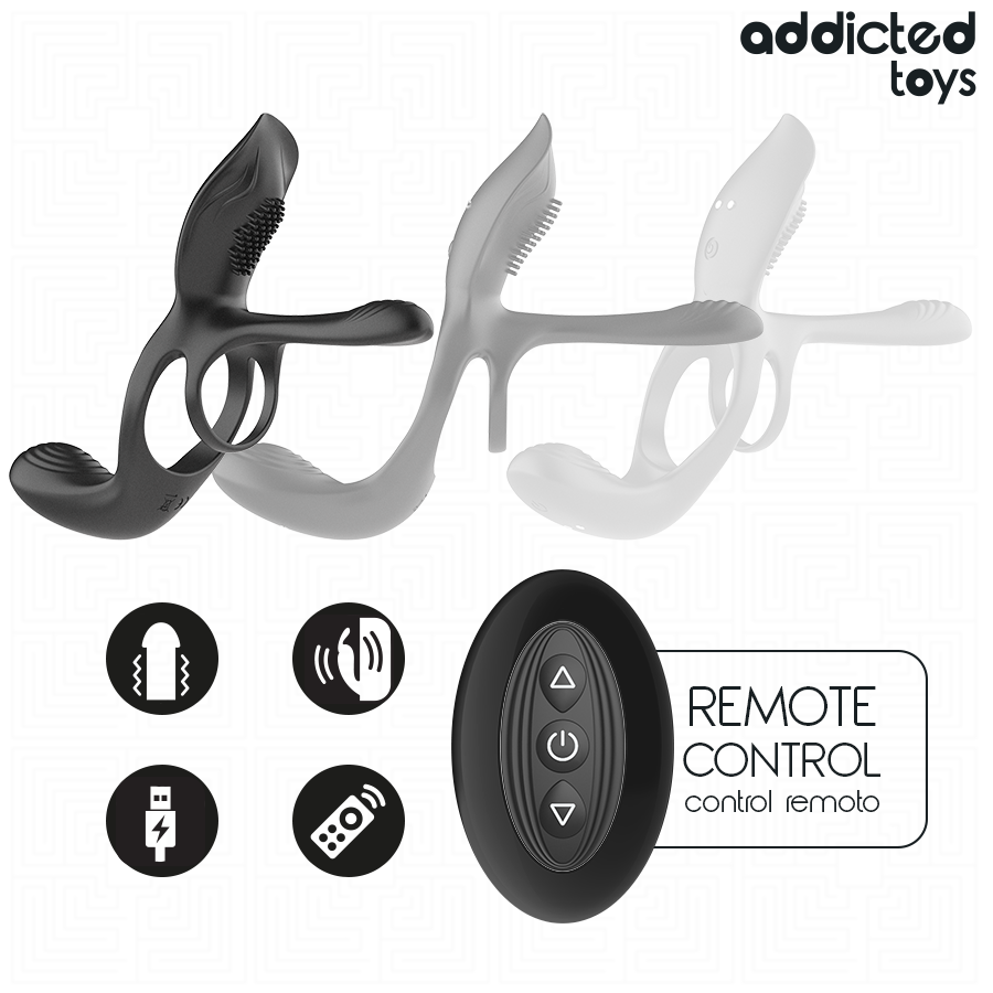 Anneau Double Pénis avec Stimulateur Clitoridien - Addicted Toys