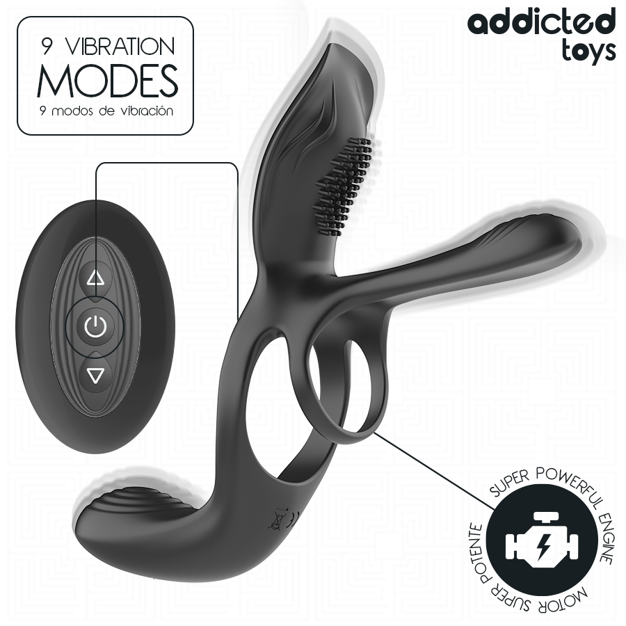 Anneau Double Pénis avec Stimulateur Clitoridien - Addicted Toys
