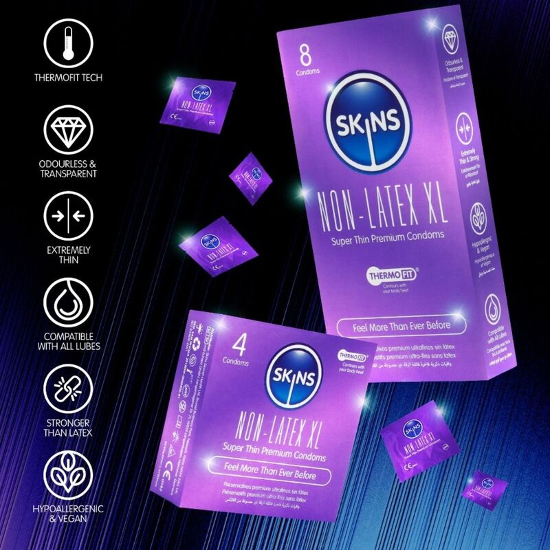 Préservatifs Sans Latex Ultra-Fins Format XL Paquet de 4 - Skins