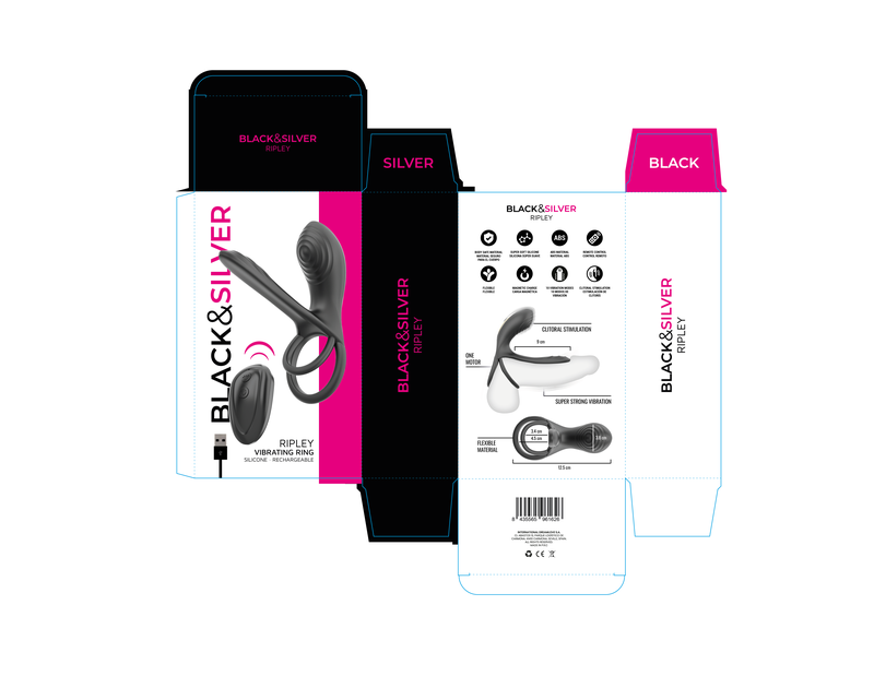 BLACK & SILVER - RIPLEY ANNEAU VIBRANT RECHARGEABLE AVEC TÉLÉCOMMANDE NOIR