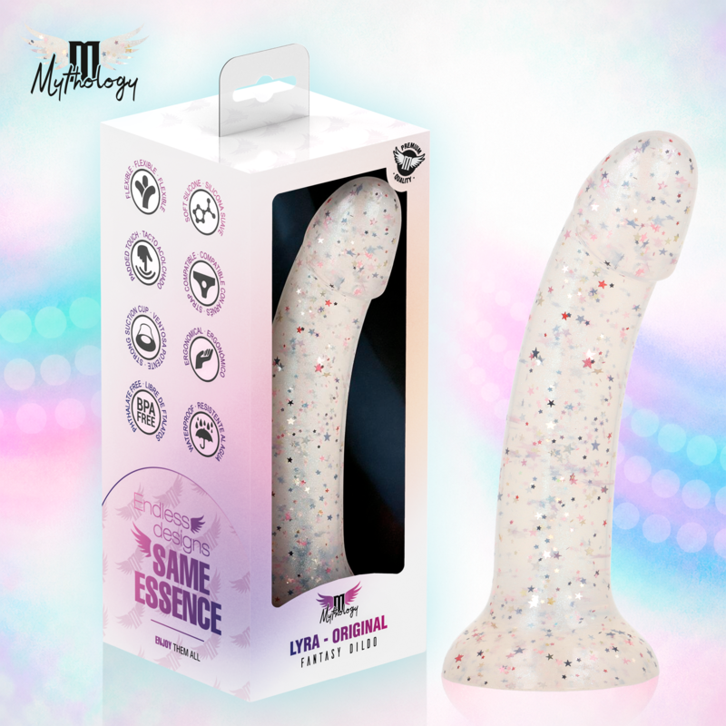 MYTHOLOGY - LYRA 1 GODEMICHET EN SILICONE AVEC VENTOUSE 19 CM -Ø- 3,3 CM FUCHSIA CONFETTI