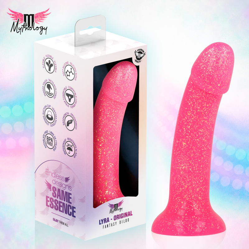MYTHOLOGY - LYRA 7 GODEMICHET EN SILICONE 17 CM Ø 3,6 CM ROSE DORÉ À PAILLETTES