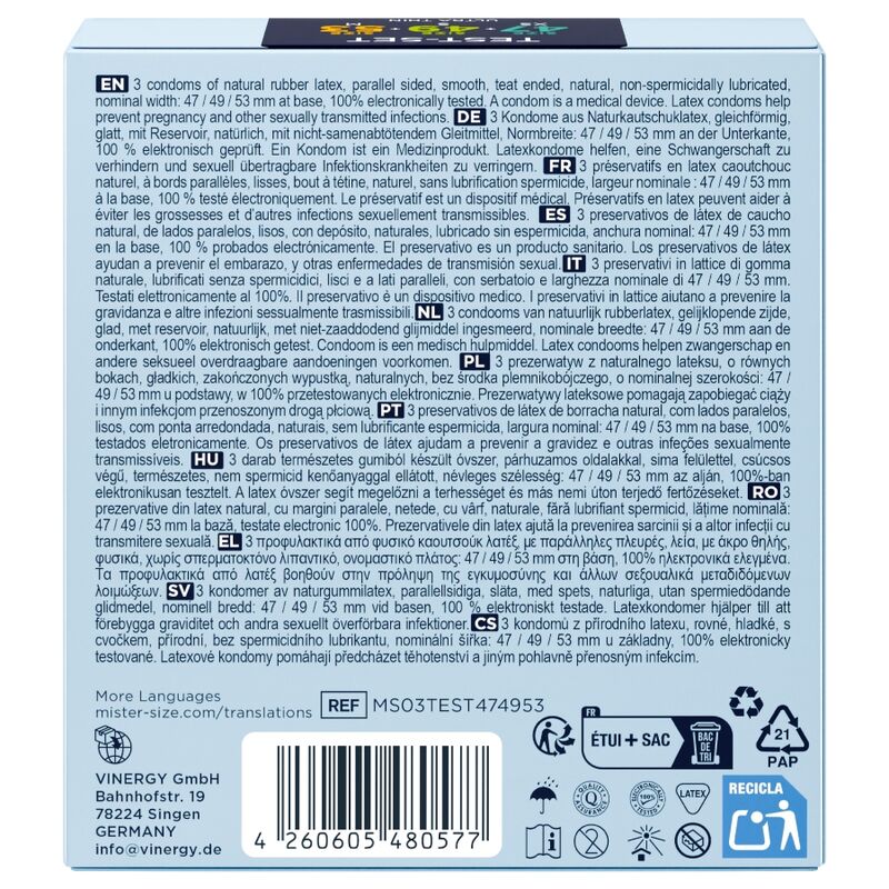 MISTER SIZE - PACK ÉCHANTILLON DE PRÉSERVATIF TAILLE 47-49-53 MM (3 UNITÉS)