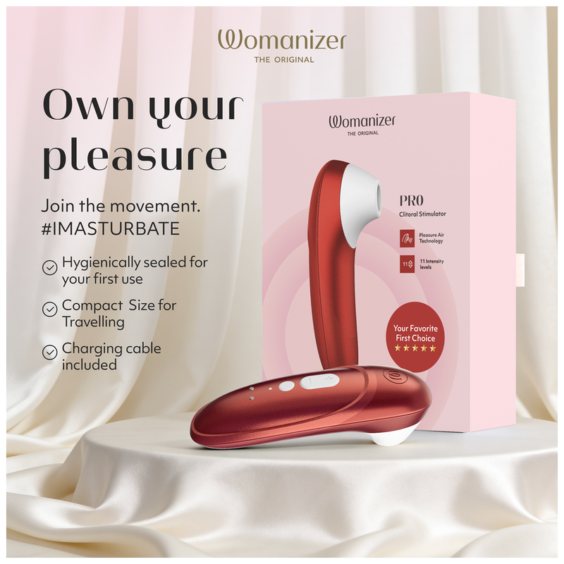 WOMANIZER - STIMULATEUR CLITORIAL PRO À SUCCION 11 NIVEAUX D'INTENSITÉ ROUGE BORDEAUX