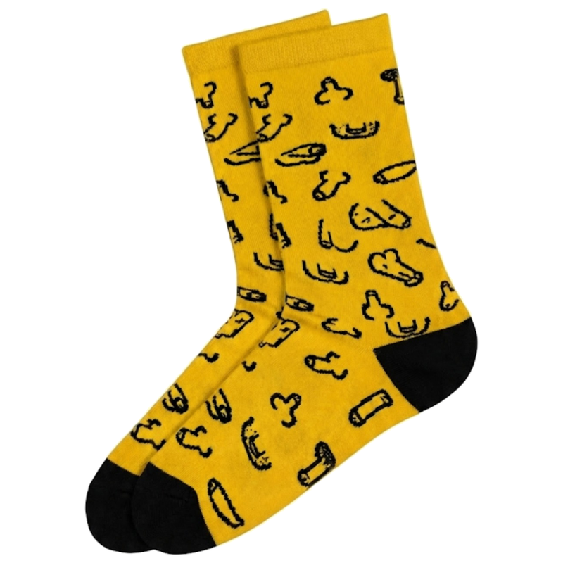 DIABLO PICANTE - CHAUSSETTES JAUNES À MOTIFS PÉNIS POINTURES 35 - 40