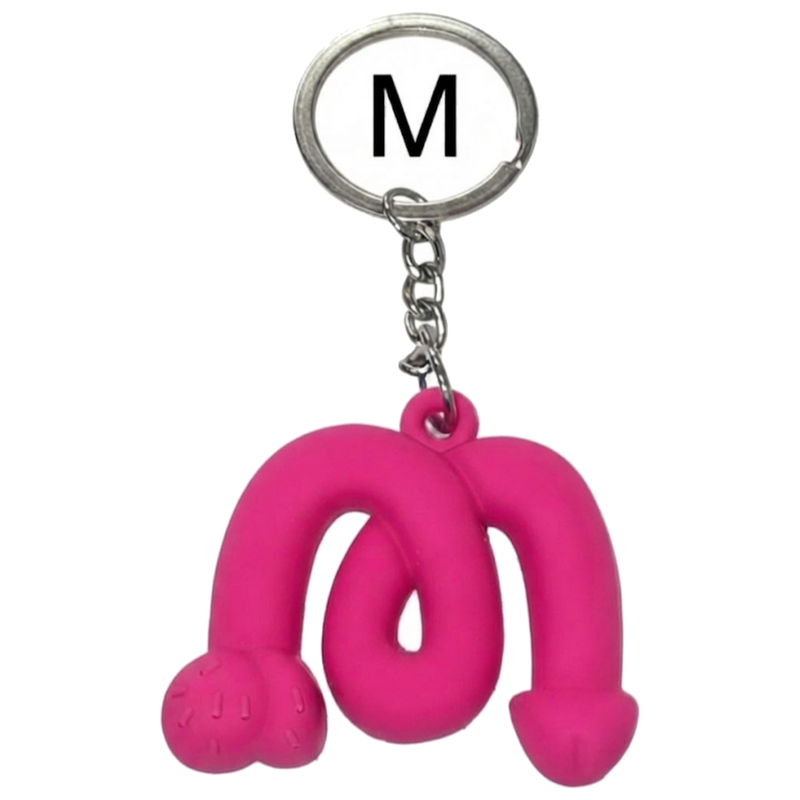 Porte-clés pénis fuchsia lettre M parfumé fraise - Diablo Picante