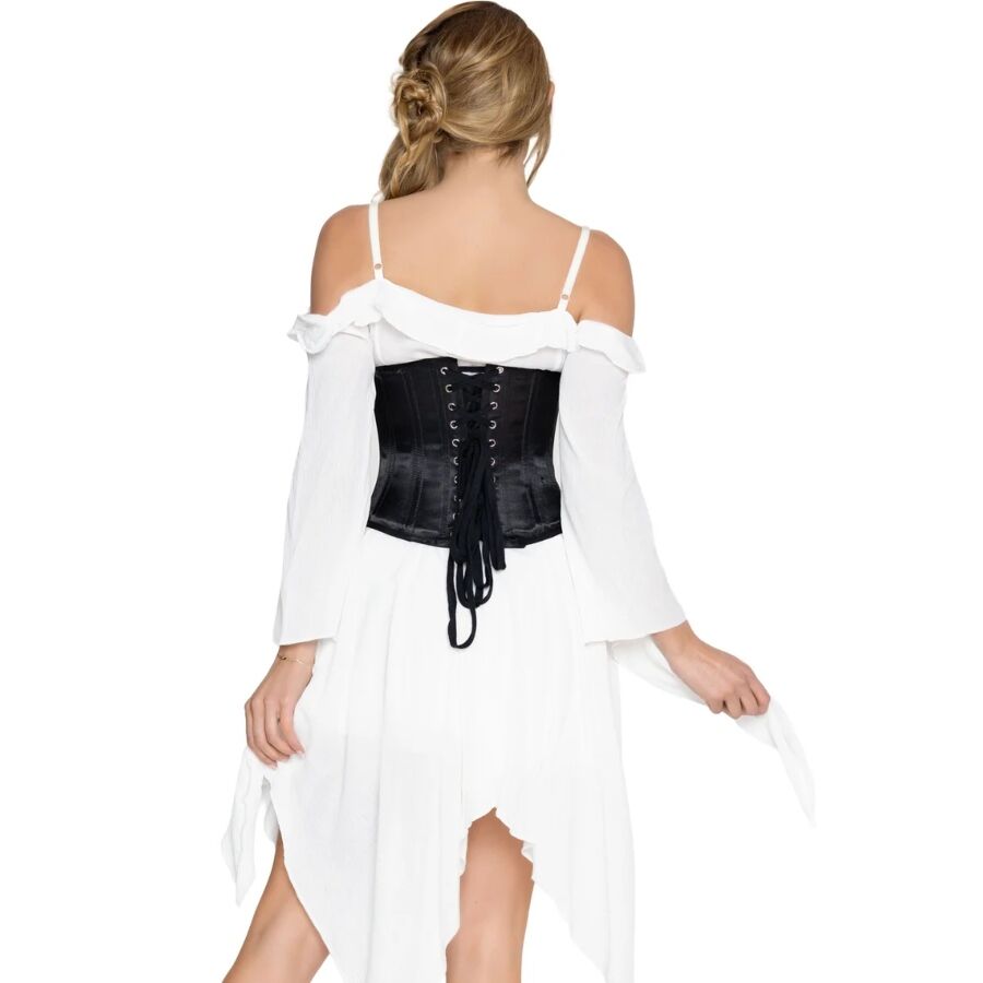 LEG AVENUE - STEEL BONED SATIN WAIST CINCHER SERRE-TAILLE EN SATIN À BALEINES D'ACIER NOIR S