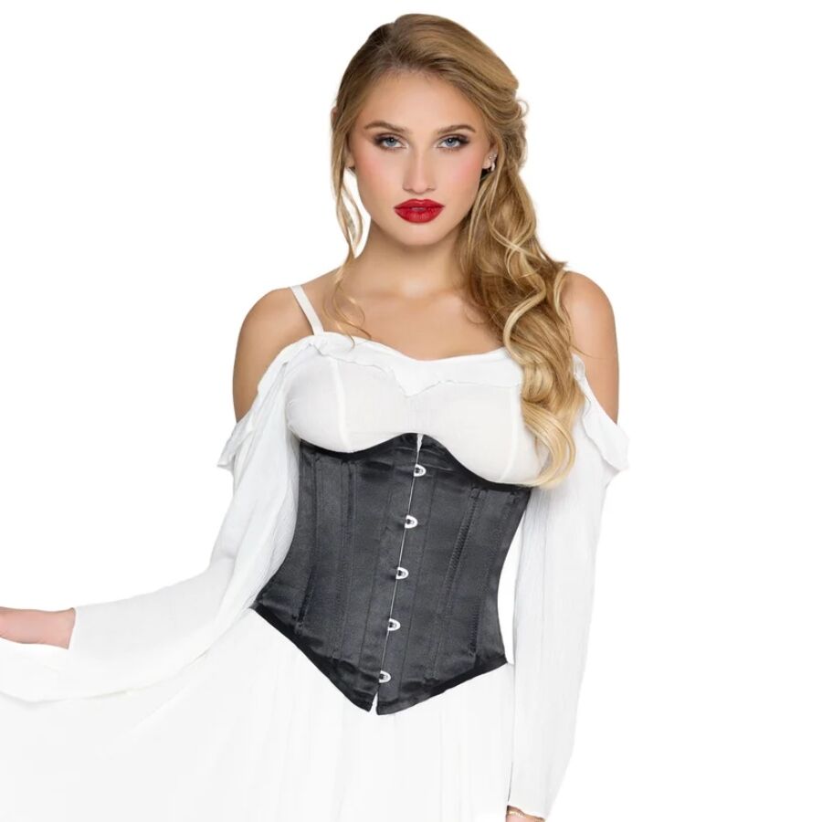 LEG AVENUE - STEEL BONED SATIN WAIST CINCHER SERRE-TAILLE EN SATIN À BALEINES D'ACIER NOIR S