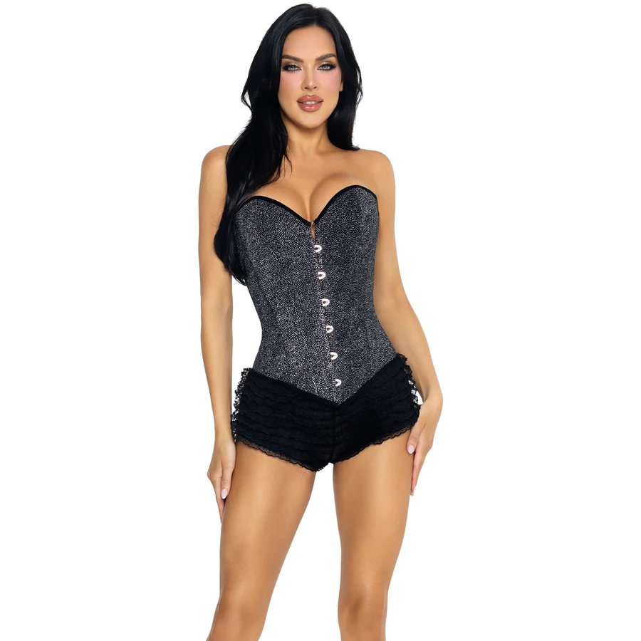 Leg Avenue Corset Pailleté Lingerie Sexy Ensemble Noir Lacé