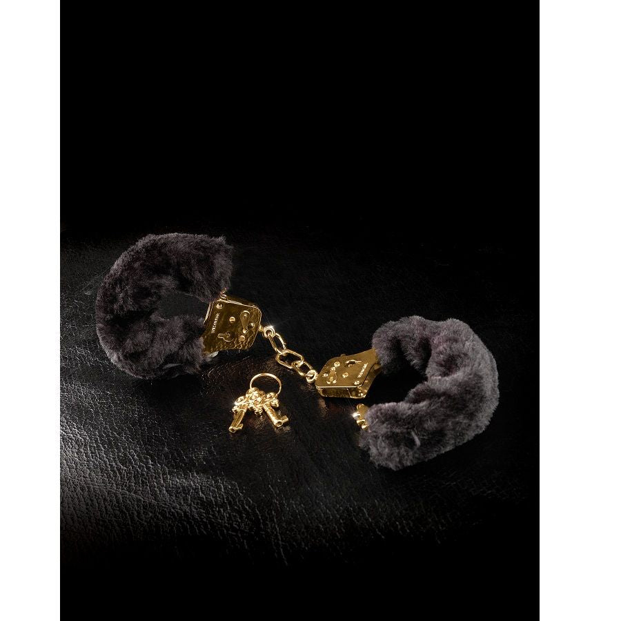 Menottes BDSM Fetish Fantasy Gold Fourrure Noire - Pipedream