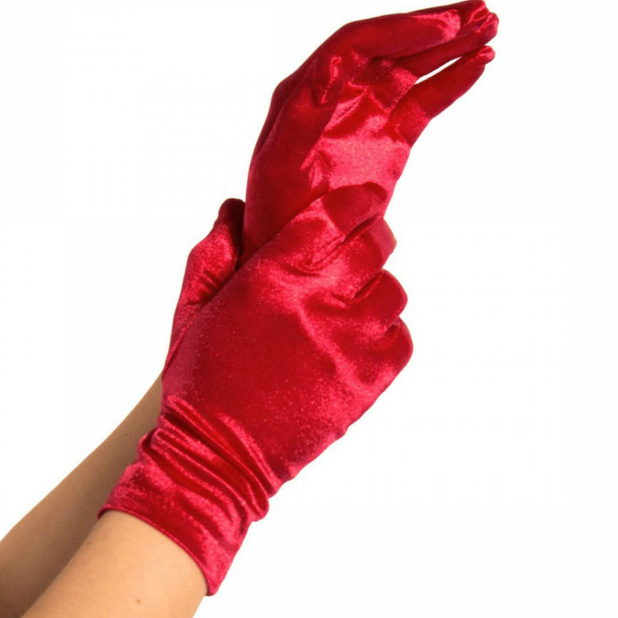 Gants Satin Courts Rouges Élégants - Leg Avenue
