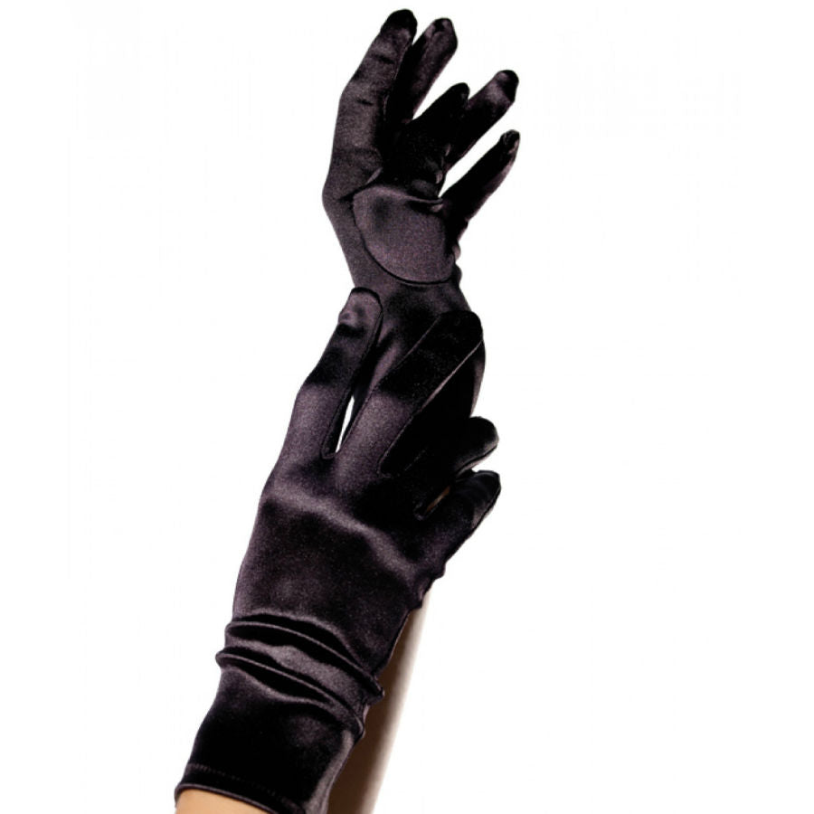 Gants Courts Satin Noir Taille Unique - Leg Avenue