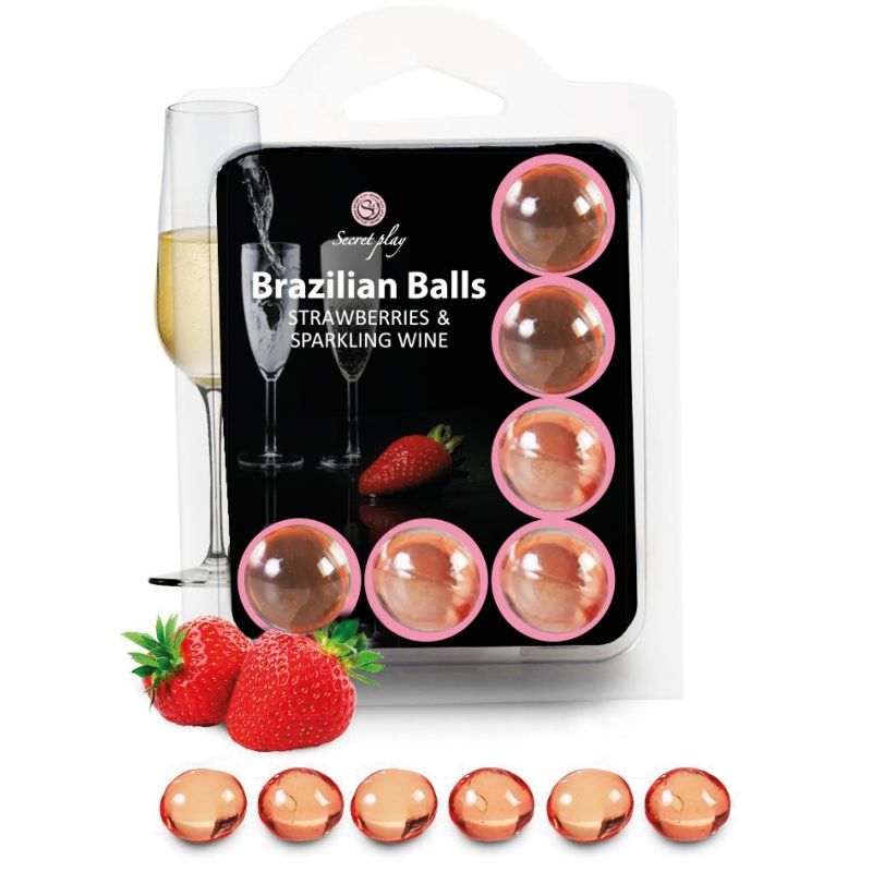 Secret Play - Boules de Massage Fraise et Vin Pétillant Brazilian Balls x6