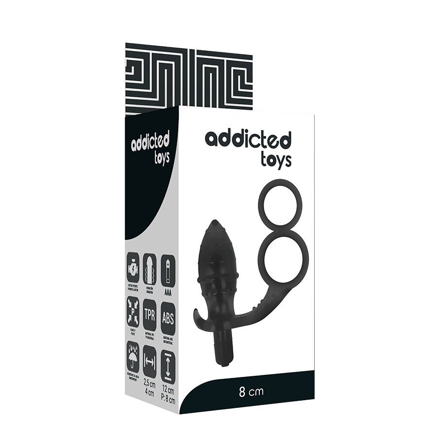 Plug Anal Vibrant Double Anneau Noir - Addicted Toys