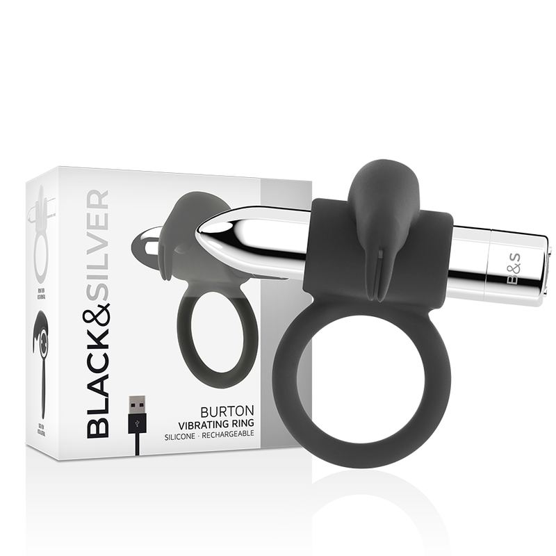 Anneau Vibrant Rechargeable Burton 10 Modes - Black & Silver - Black&Silver