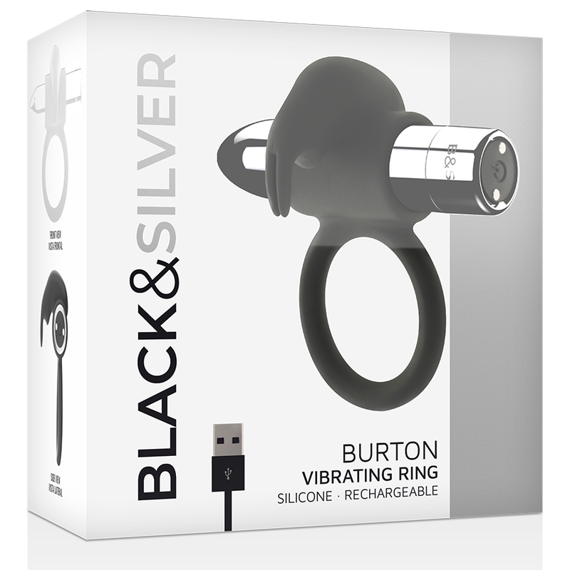 Anneau Vibrant Rechargeable Burton 10 Modes - Black & Silver - Black&Silver