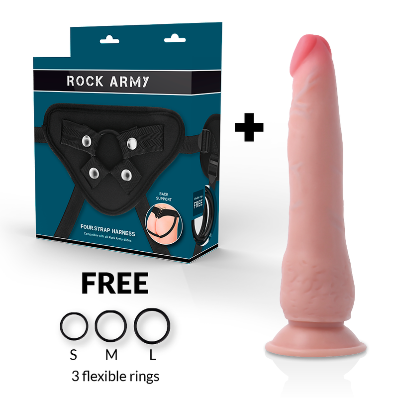 Rock Army – Gode Ceinture Ultraréaliste avec 3 Cockrings offerts / 21,5 cm