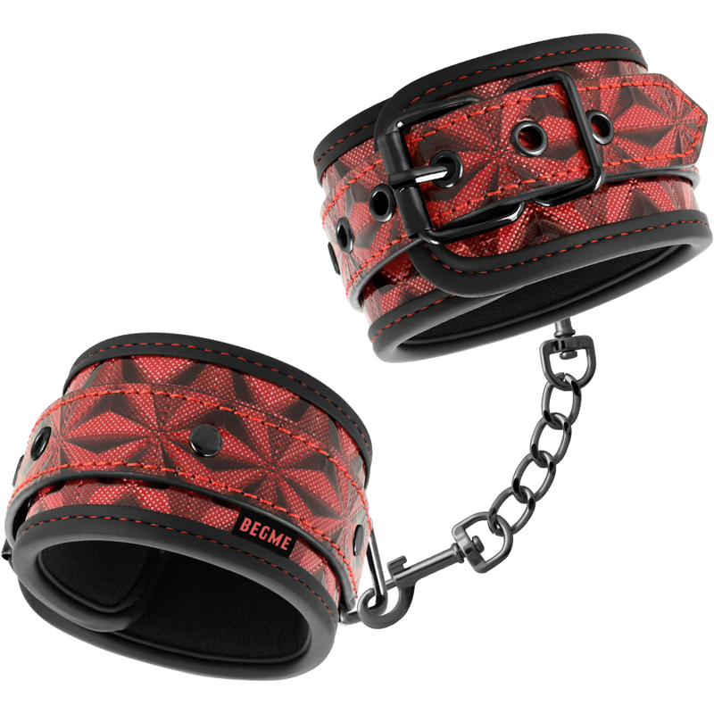 Bracelets Chevilles Cuir Vegan Rouge Rembourré - Begme - Begme Fetish Games