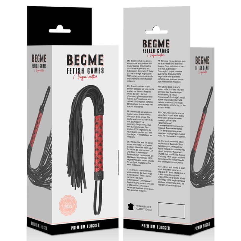 Begme - Fouet BDSM en cuir Végan - Rouge / Noir
