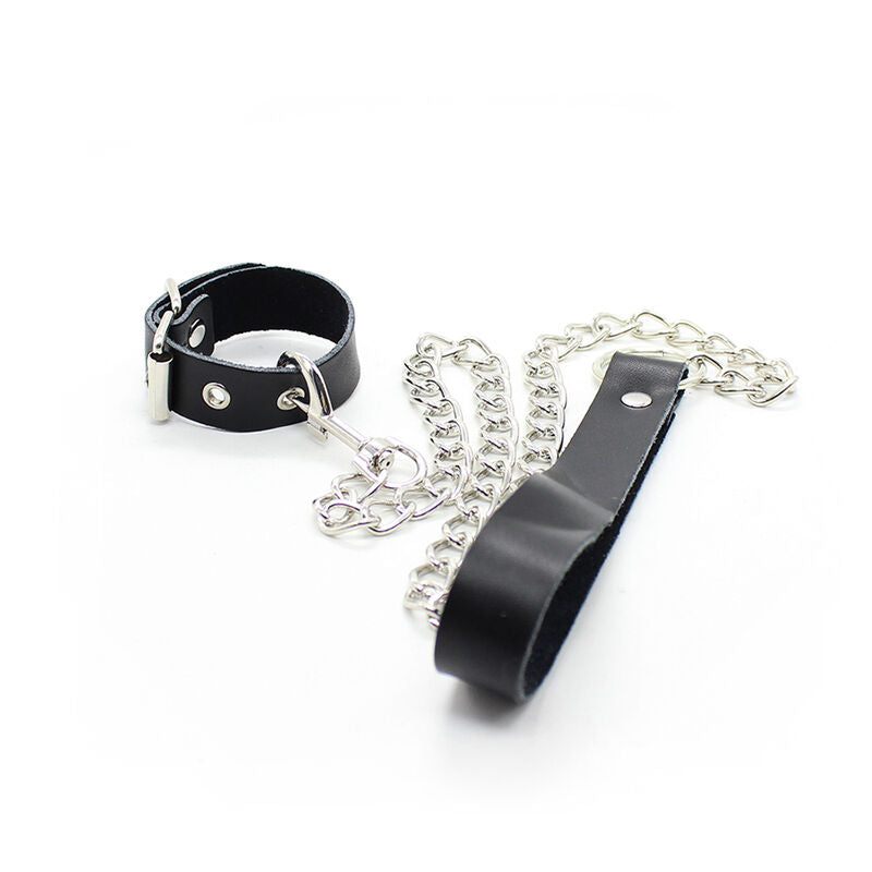 Collier pénis et bracelet en cuir avec chaîne métallique - Ohmama - OHMAMA FETISH