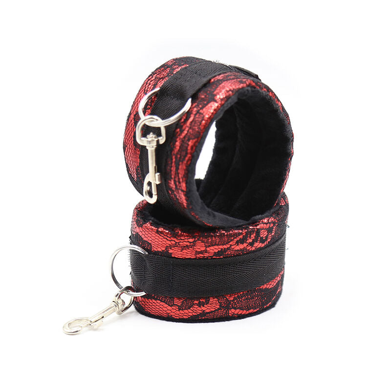 Menottes en velours avec ruban nylon rouge et noir - Ohmama - OHMAMA FETISH