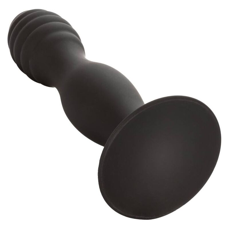 Plug Anal Nervuré Silicone Noir avec Ventouse - CalExotics