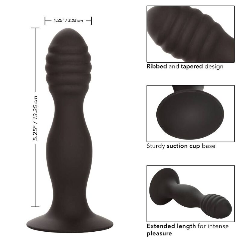 Plug Anal Nervuré Silicone Noir avec Ventouse - CalExotics