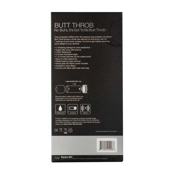 Rocks-Off - Plug Anal Vibrant Noir Butt Throb 7 vitesses