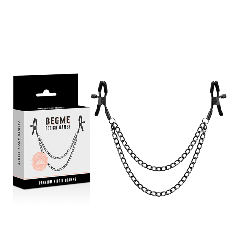 Begme – Pinces à tétons réglables avec chaîne en métal noire