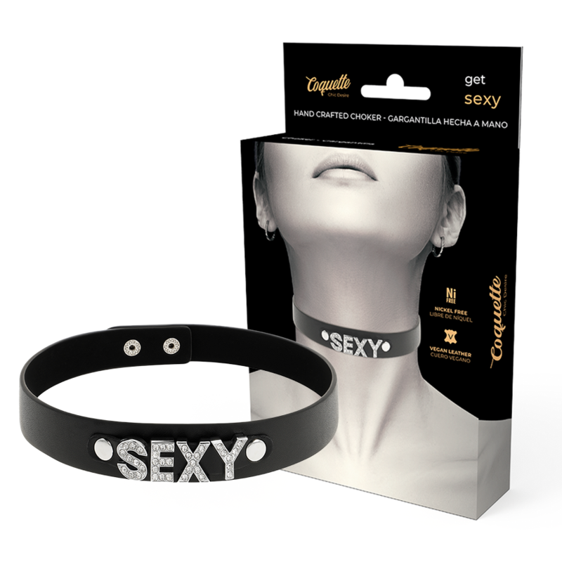 Collier BDSM Ras de Cou Sexy Cuir Végan Noir - Coquette Chic