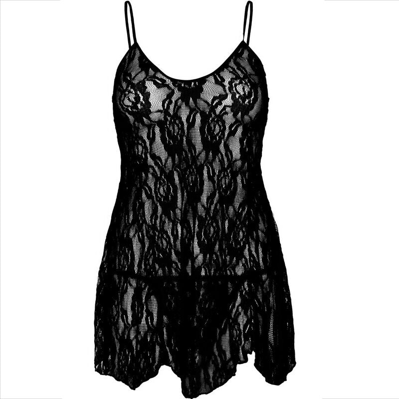 Chemise Dentelle Florale Noire Taille Unique - Leg Avenue
