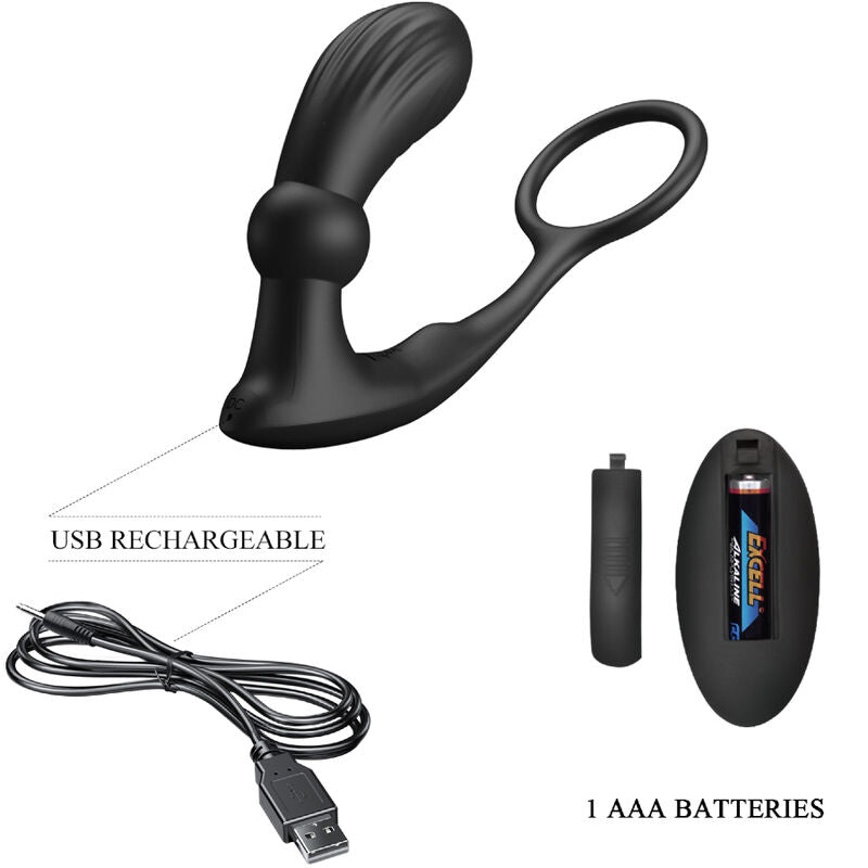 Anneau Pénien et Plug Anal Vibrant Warren Noir - Pretty Love - PRETTY LOVE BOTTOM