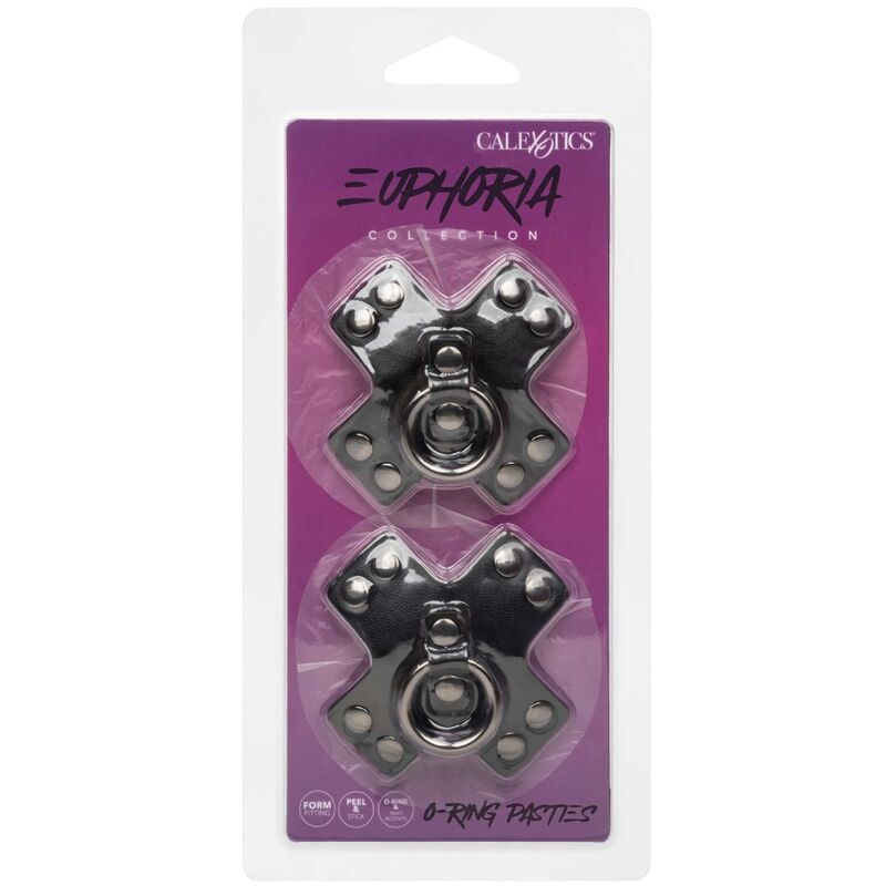 Cache-Tétons Cuir Noir avec Anneau Euphoria - CalExotics