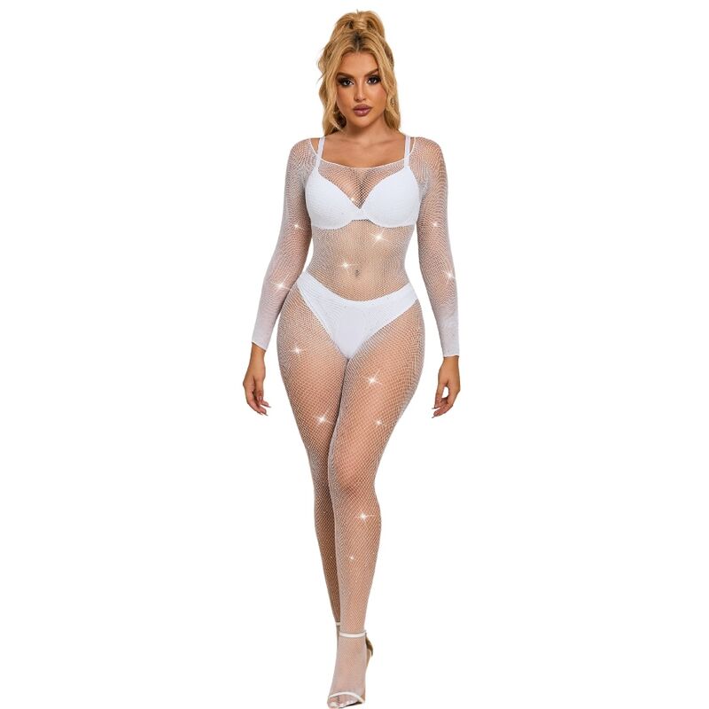 Bodystocking Résille Losanges Manches Longues Blanc - Subblime - SUBBLIME BODYSTOCKINGS
