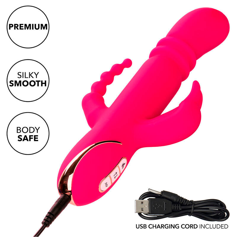 Vibromasseur Rabbit Jack Fantasy Triple Chauffant Rose - Calexotics