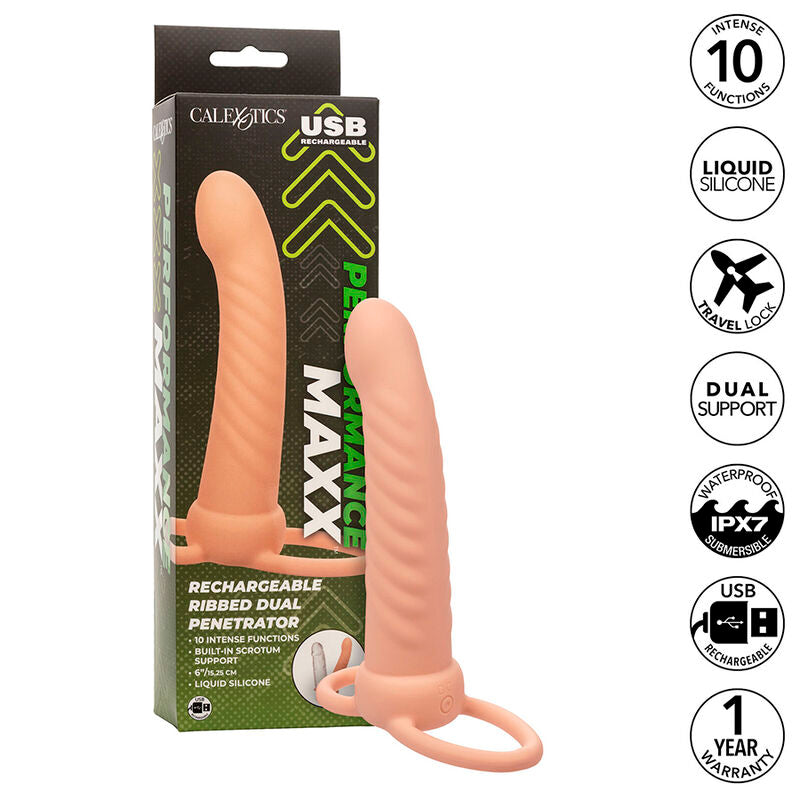 Pénétrateur Double Vibrant Maxx Nervuré Flesh - Calexotics