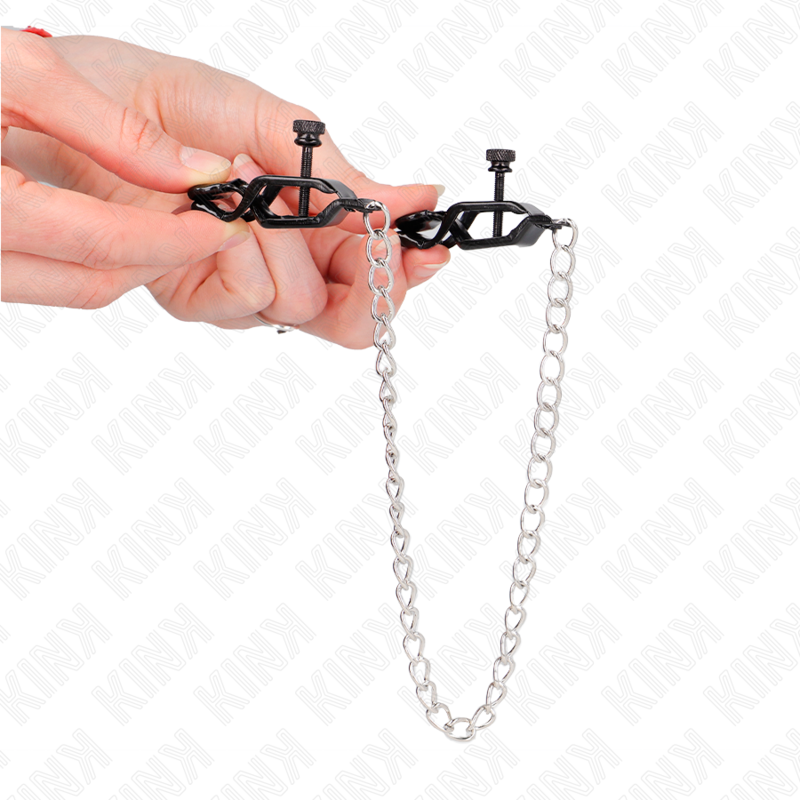 KINK – Pinces à tétons plates noires avec chaîne argent
