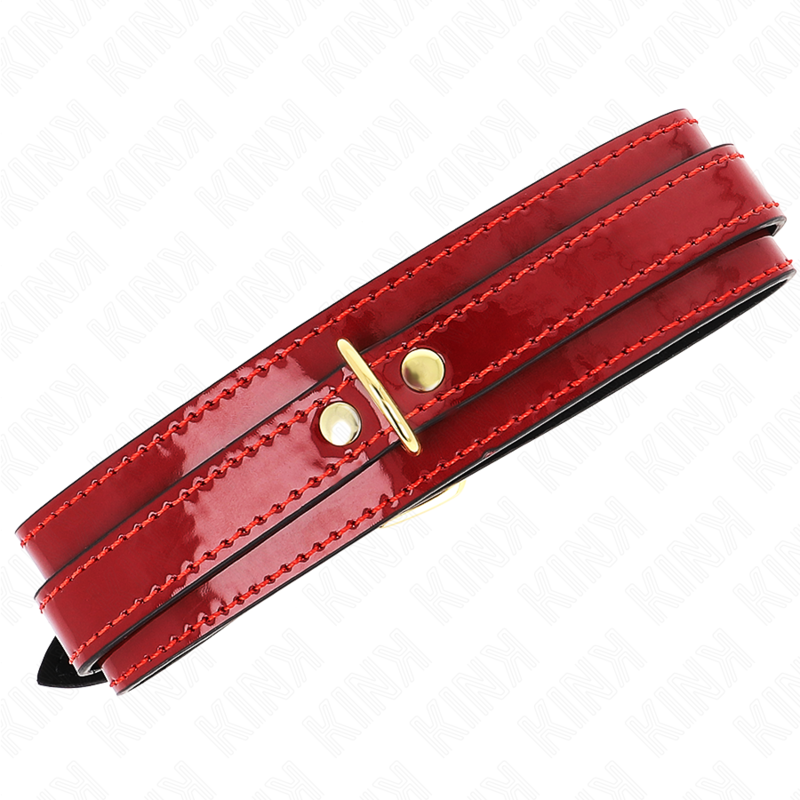 Collier BDSM Ajustable Rouge Vin Détails Dorés - KINK - KINK COLLAR & GAG
