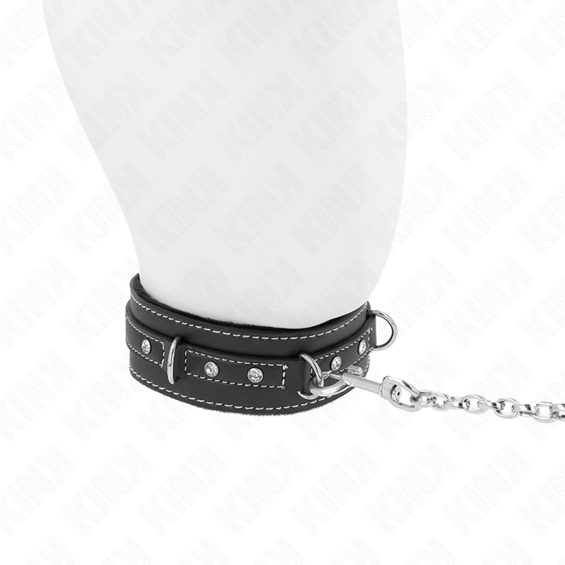 Collier BDSM Cuir PVC avec Laisse 105cm Rivets Strass - KINK - KINK COLLAR & GAG