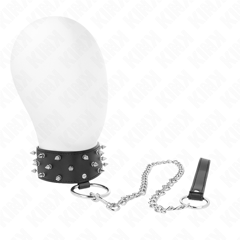 Collier avec Laisse Clous Argentés Réglable 65cm - KINK - KINK COLLAR & GAG