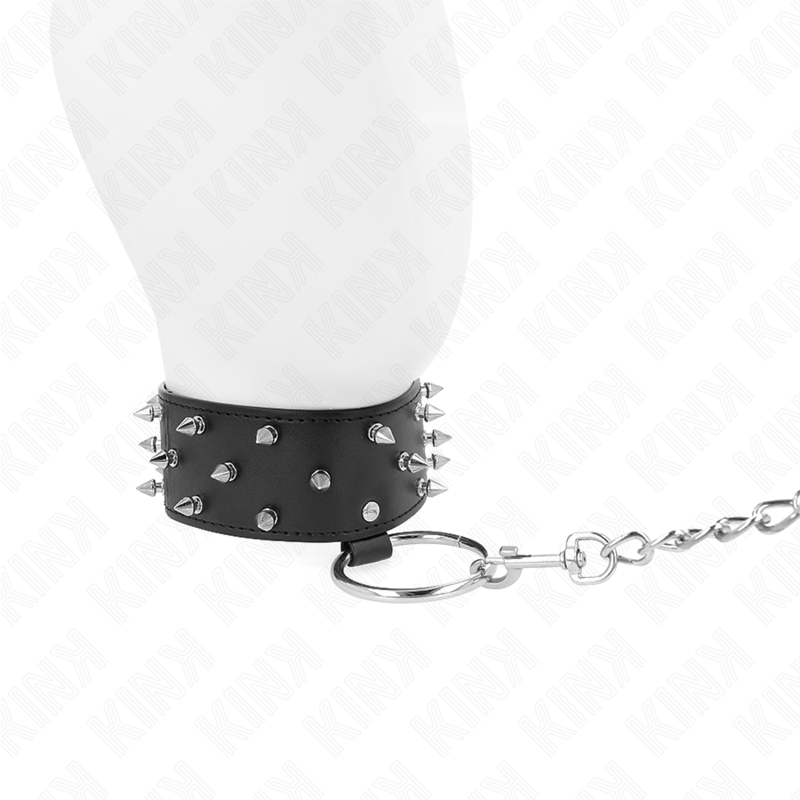 Collier avec Laisse Clous Argentés Réglable 65cm - KINK - KINK COLLAR & GAG
