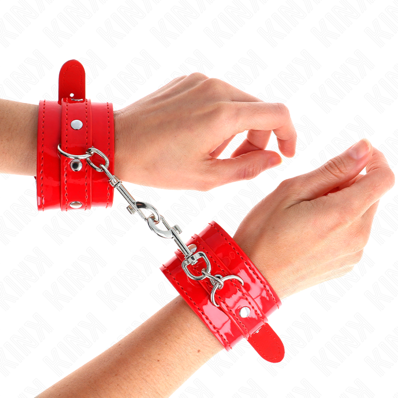 Manchettes BDSM Brillantes Rouges Ajustables 23-33cm - Kink - KINK WRIST RESTRAINT