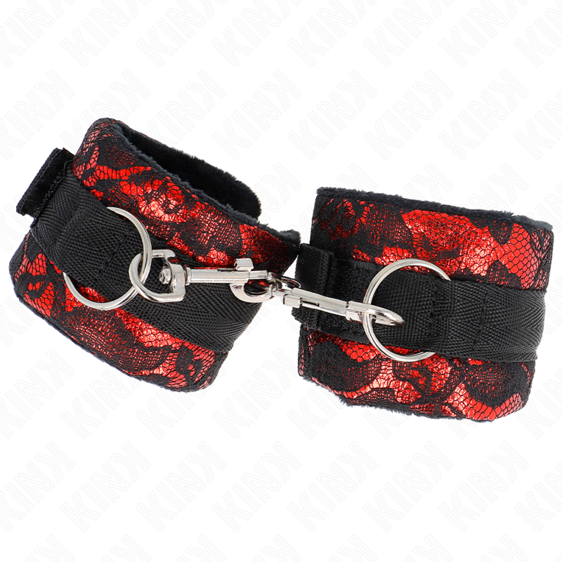 Attaches Poignets Velours Dentelle Rouge/Noir 23cm - KINK - KINK WRIST RESTRAINT
