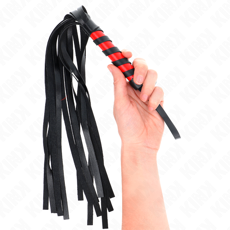 KINK - Mini Martinet BDSM avec Poignée Tréssé Rouge et Noir - 45 cm