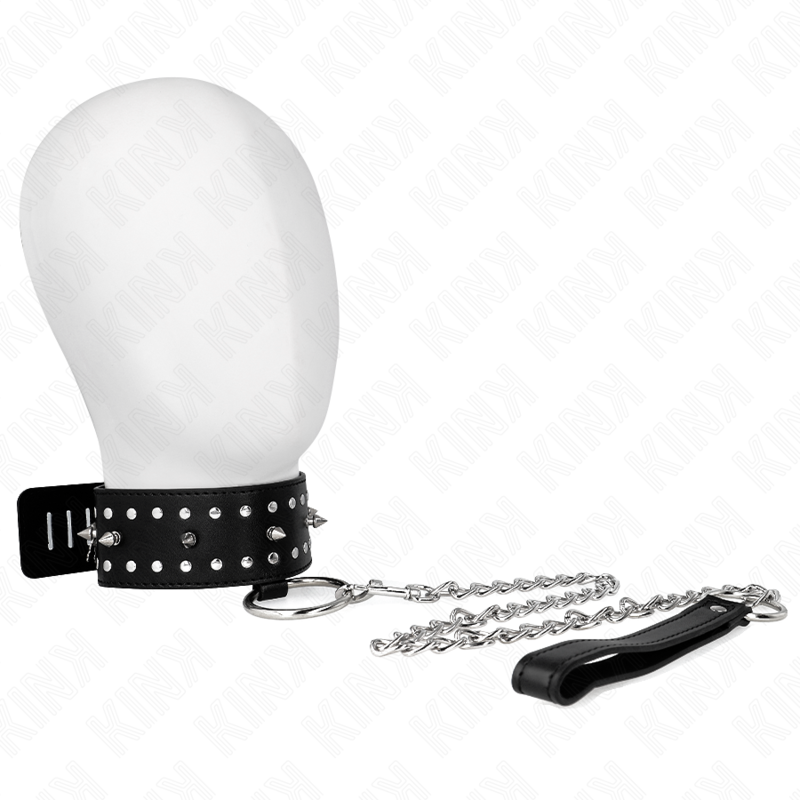 Collier avec Laisse BDSM Cuir Clous Argentés 65cm - KINK - KINK COLLAR & GAG