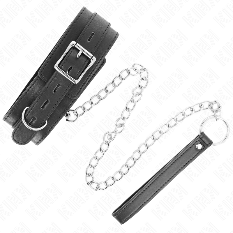 Collier Bondage avec Laisse Cuir Noir 65cm - KINK - KINK COLLAR & GAG