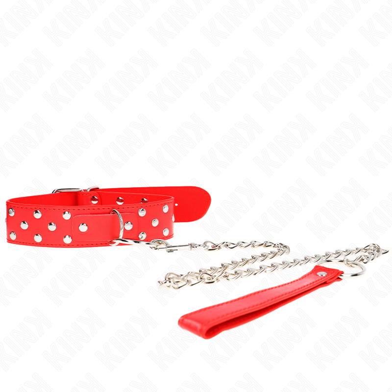 Collier BDSM Rivet Anneau Rouge 65 cm Ajustable - KINK - KINK COLLAR & GAG