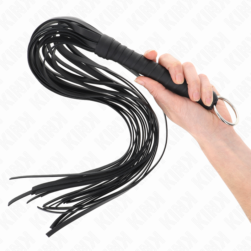 KINK - Fouet BDSM Noir avec Poignée Anneau - 65 cm