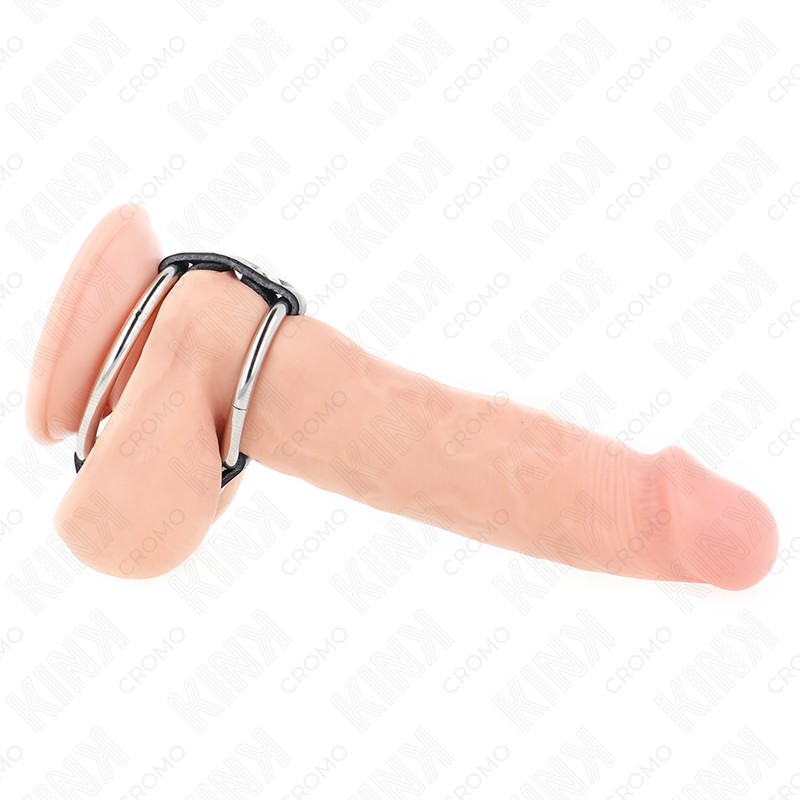 Double anneau pénien métal 3,8-5 cm connecté cuir - Kink - KINK RING POWER