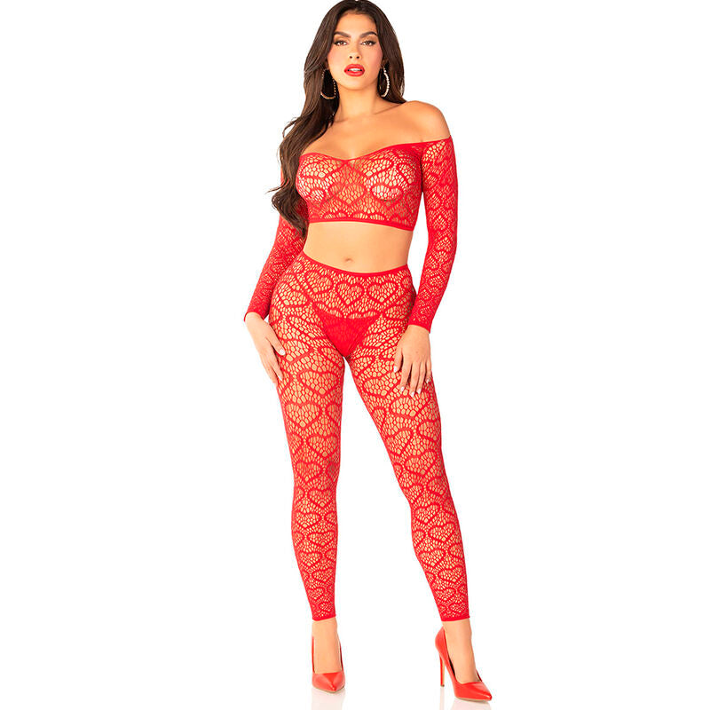Ensemble Lingerie Crop Top + Collants Rouge - Leg Avenue